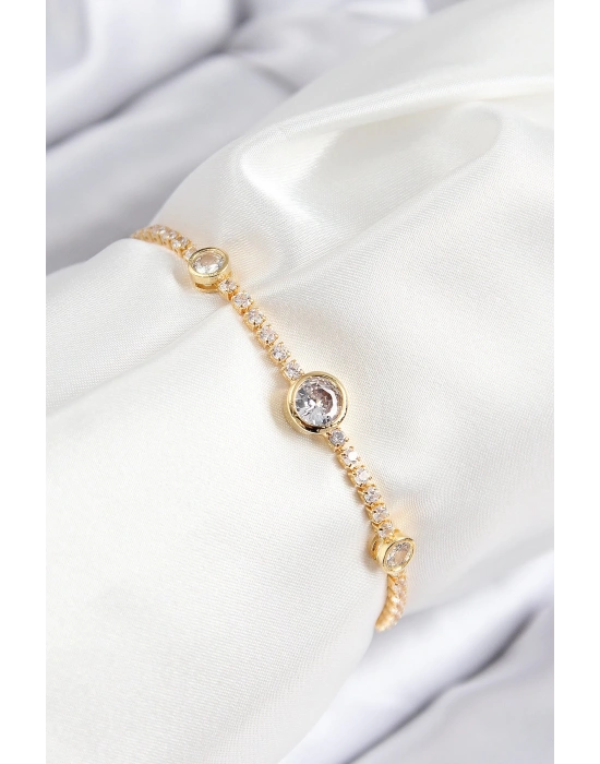 MuI MuI Pirinç Zirkon Taşlı Daire Model Gold Renk Asansörlü Kadın Bileklik