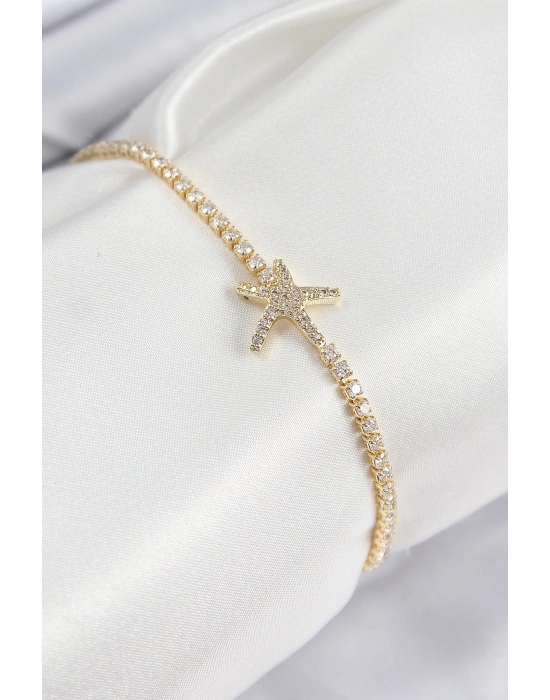 MuI MuI Pirinç Zirkon Taşlı Deniz Yıldızı Model Gold Renk Kadın Bileklik