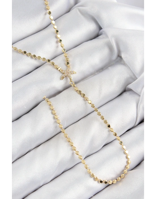 MuI MuI Pirinç Zirkon Taşlı Ezme Zincirli Deniz Yıldızı Model Gold Renk Y Kolye