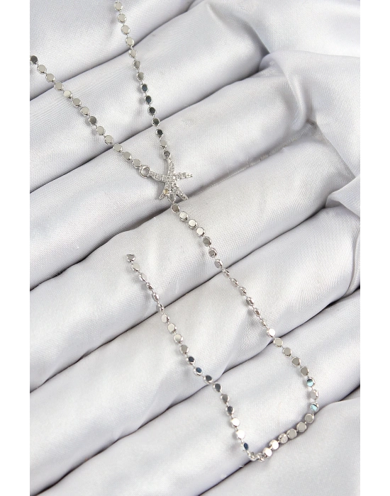 MuI MuI Pirinç Zirkon Taşlı Ezme Zincirli Deniz Yıldızı Model Gümüş Renk Y Kolye