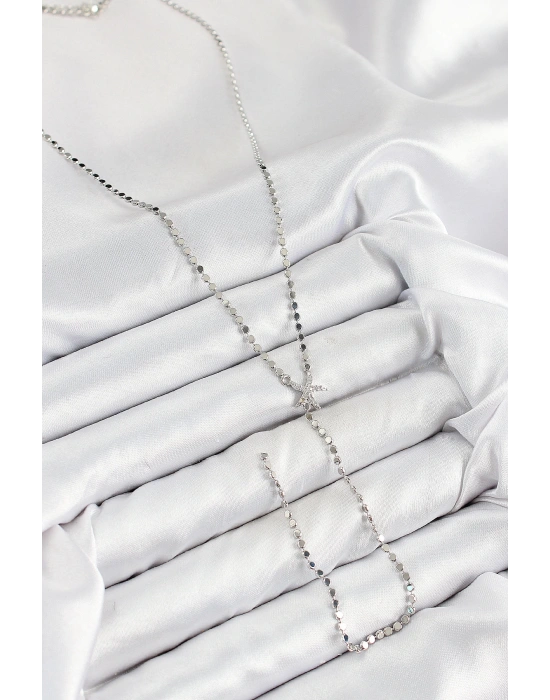 MuI MuI Pirinç Zirkon Taşlı Ezme Zincirli Deniz Yıldızı Model Gümüş Renk Y Kolye