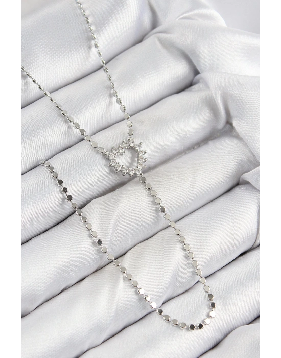 MuI MuI Pirinç Zirkon Taşlı Ezme Zincirli Kalp Model Gümüş Renk Y Kolye