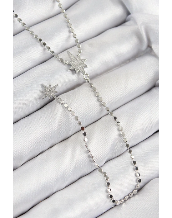 MuI MuI Pirinç Zirkon Taşlı Ezme Zincirli Kutup Yıldızı Model Gümüş Renk Y Kolye