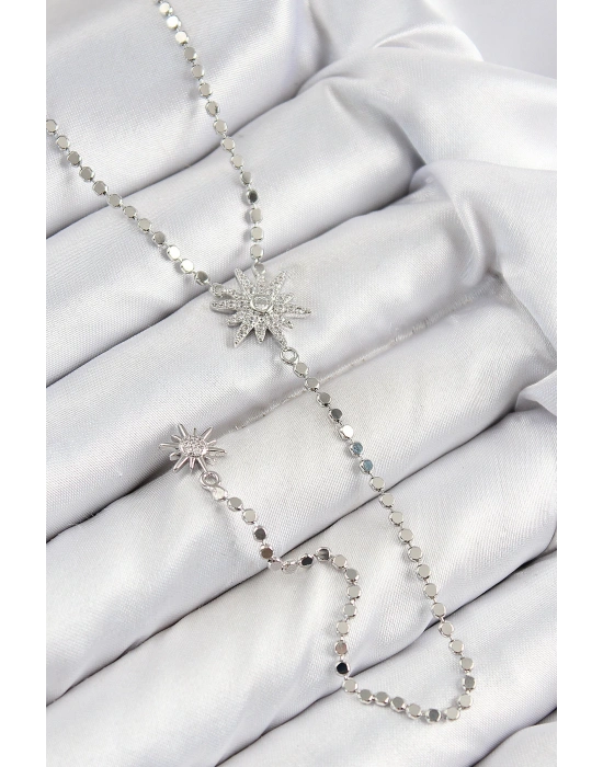 MuI MuI Pirinç Zirkon Taşlı Ezme Zincirli Kutup Yıldızı Model Gümüş Renk Y Kolye