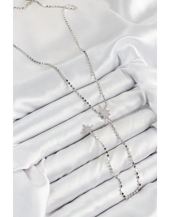 MuI MuI Pirinç Zirkon Taşlı Ezme Zincirli Kutup Yıldızı Model Gümüş Renk Y Kolye