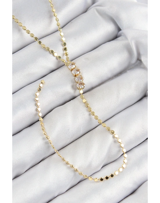 MuI MuI Pirinç Zirkon Taşlı Ezme Zincirli Model Gold Renk Y Kolye