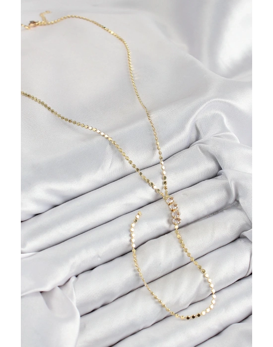 MuI MuI Pirinç Zirkon Taşlı Ezme Zincirli Model Gold Renk Y Kolye