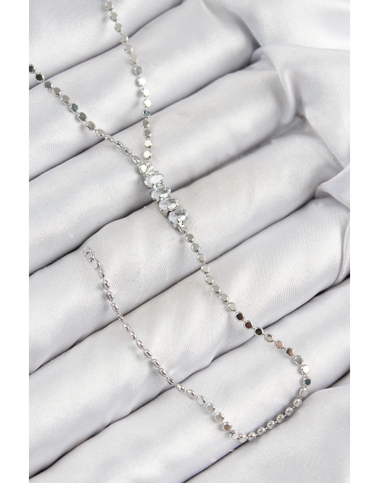 MuI MuI Pirinç Zirkon Taşlı Ezme Zincirli Model Gümüş Renk Y Kolye