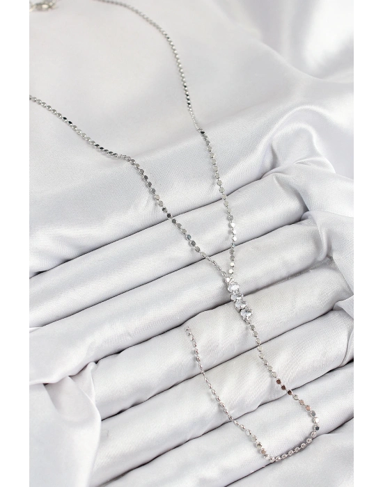 MuI MuI Pirinç Zirkon Taşlı Ezme Zincirli Model Gümüş Renk Y Kolye