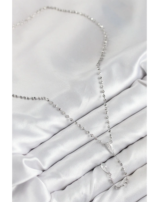 MuI MuI Pirinç Zirkon Taşlı Gümüş Renk Kadın Y Kolye