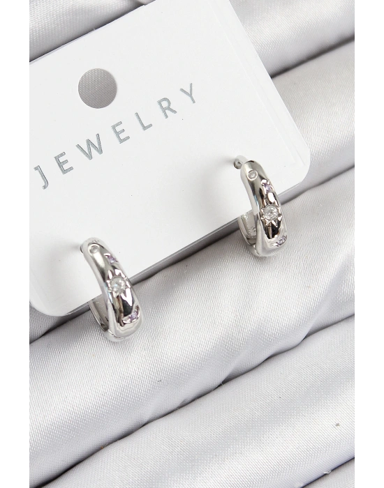 MuI MuI Pirinç Zirkon Taşlı Halka Model Gümüş Renk Kadın Küpe