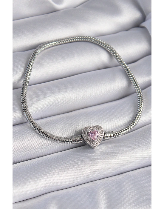 MuI MuI Pirinç Zirkon Taşlı Kalp Figür Charm Model Kadın Bileklik