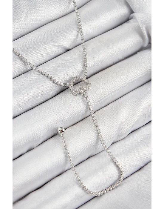 MuI MuI Pirinç Zirkon Taşlı Kalp Model Gümüş Renk  Y Kolye