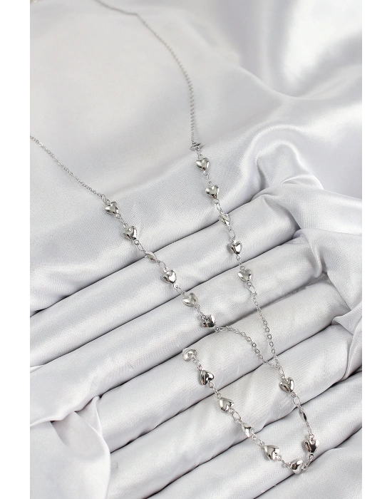 MuI MuI Pirinç Zirkon Taşlı Kalp Model Gümüş Renk Y Kolye