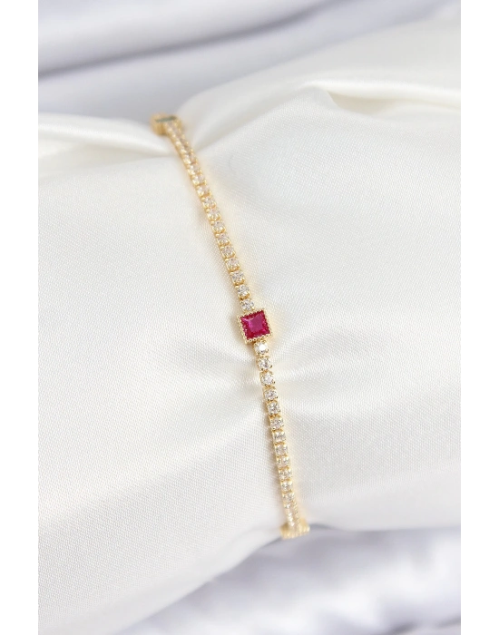 MuI MuI Pirinç Zirkon Taşlı Kare Model Gold Renk Kadın Bilekilk