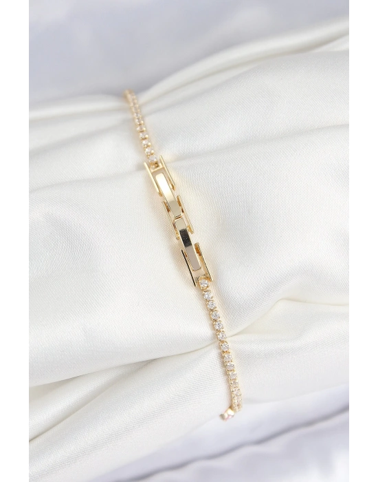 MuI MuI Pirinç Zirkon Taşlı Kare Model Gold Renk Kadın Bilekilk