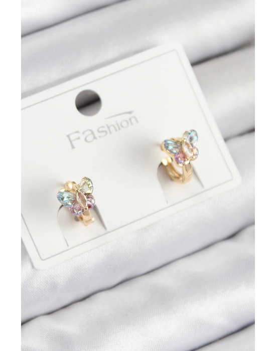 MuI MuI Pirinç Zirkon Taşlı Kelebek Model Gold Renk Çocuk Küpe