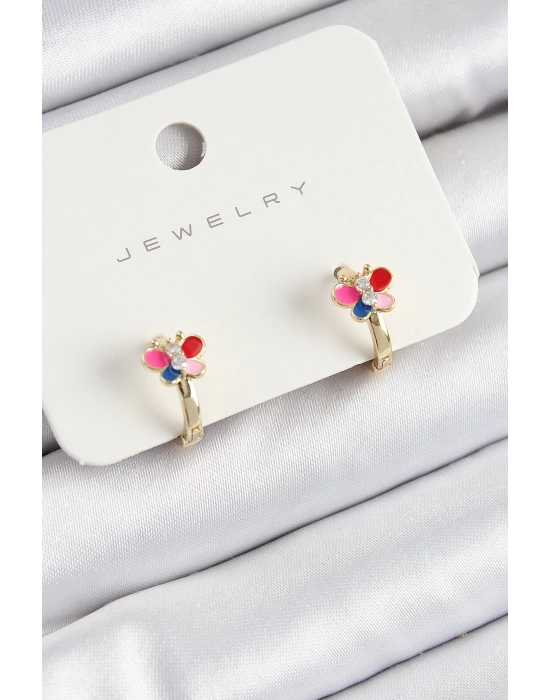 MuI MuI Pirinç Zirkon Taşlı Kelebek Model Gold Renk Çocuk Küpe