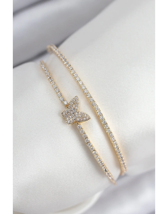 MuI MuI Pirinç Zirkon Taşlı Kelebek Model Gold Renk Kadın Bileklik