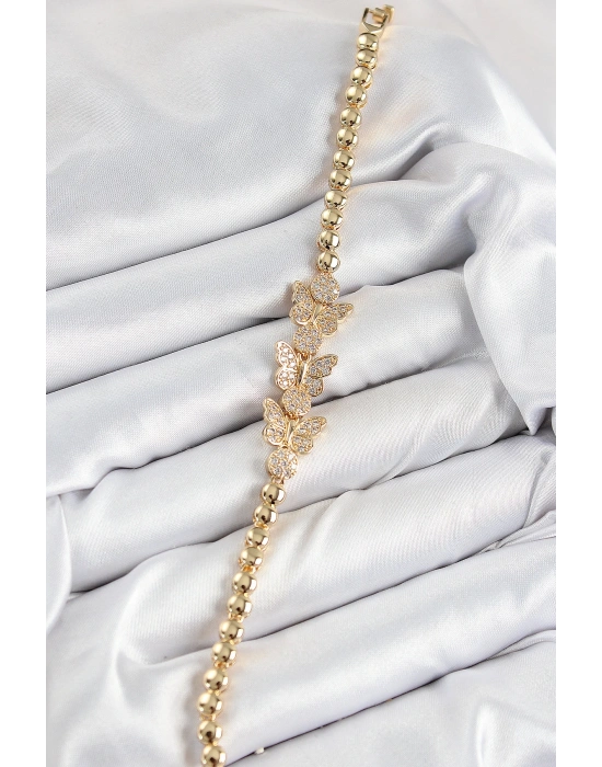 MuI MuI Pirinç Zirkon Taşlı Kelebek Model Gold Renk Kadın Bileklik