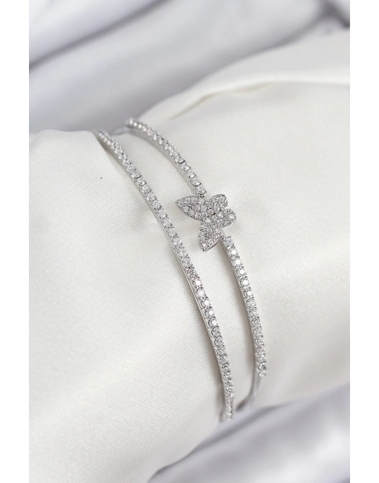 MuI MuI Pirinç Zirkon Taşlı Kelebek Model Gümüş Renk Kadın Bileklik