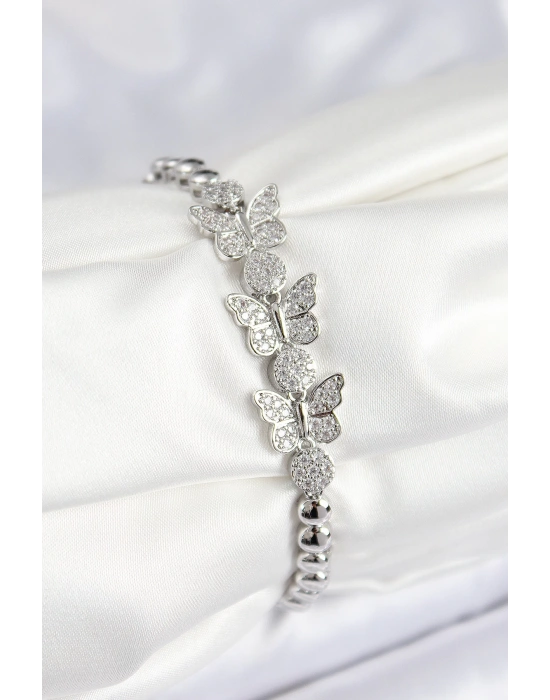 MuI MuI Pirinç Zirkon Taşlı Kelebek Model Gümüş Renk Kadın Bileklik