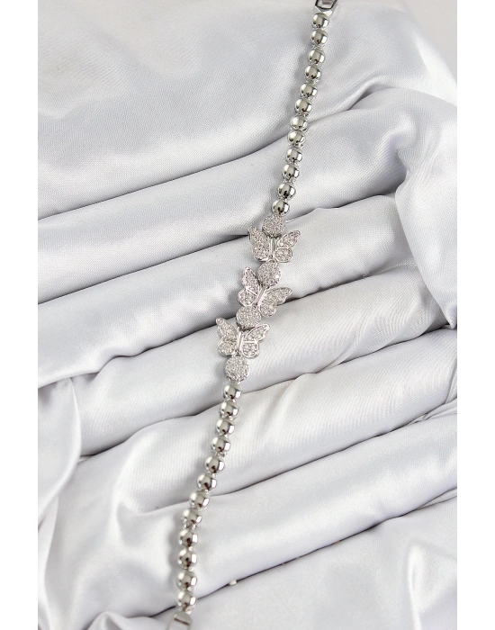 MuI MuI Pirinç Zirkon Taşlı Kelebek Model Gümüş Renk Kadın Bileklik