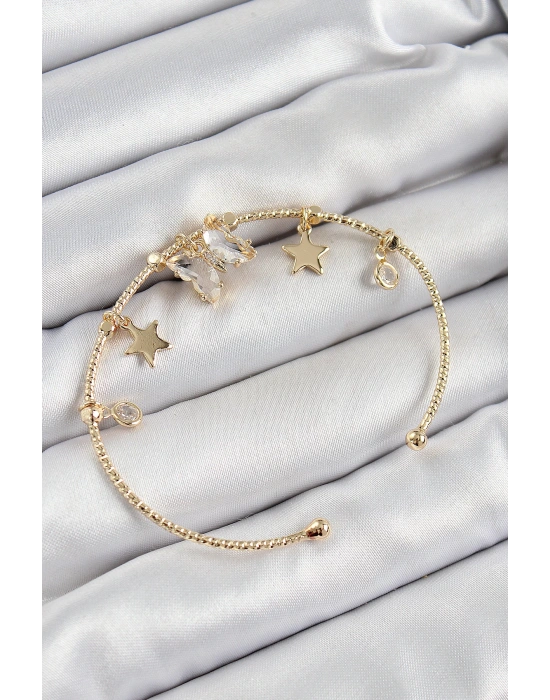 MuI MuI Pirinç Zirkon Taşlı Kelebek Ve Yıldız Model Gold Renk Charm Bileklik
