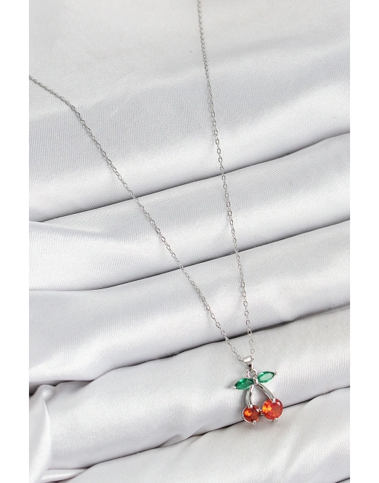 MuI MuI Pirinç Zirkon Taşlı Kiraz Model Gümüş Renk Kadın Kolye