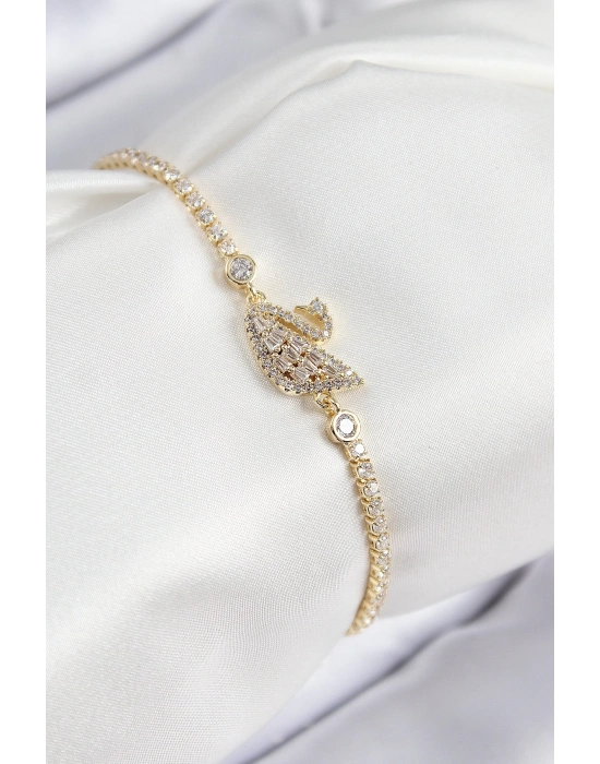 MuI MuI Pirinç Zirkon Taşlı Kuğu Model Gold Renk Kadın Bileklik