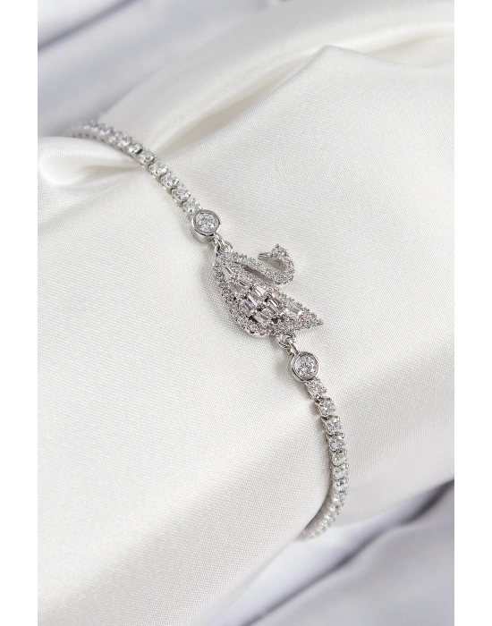 MuI MuI Pirinç Zirkon Taşlı Kuğu Model Gümüş Renk Kadın Bileklik