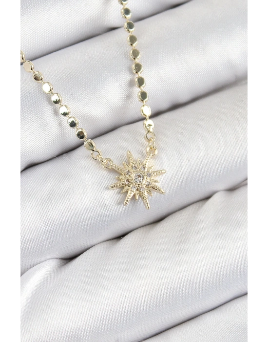 MuI MuI Pirinç Zirkon Taşlı Kutup Yıldızı Model Ezme Zincir Gold Renk Kadın Kolye