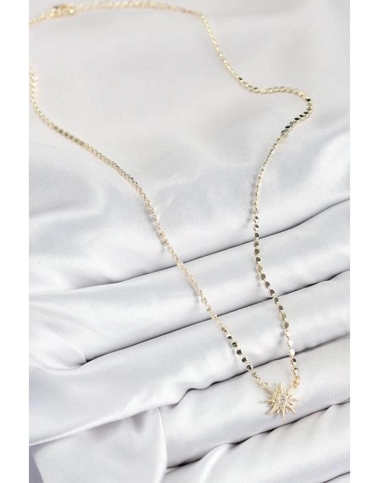 MuI MuI Pirinç Zirkon Taşlı Kutup Yıldızı Model Ezme Zincir Gold Renk Kadın Kolye
