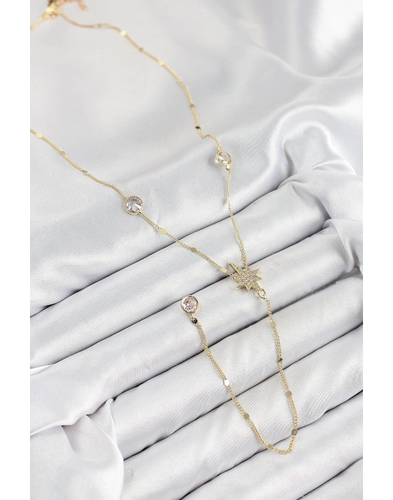 MuI MuI Pirinç Zirkon Taşlı Kutup Yıldızı Model Gold Renk Y Kolye