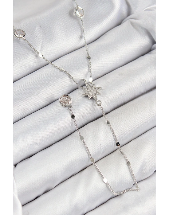 MuI MuI Pirinç Zirkon Taşlı Kutup Yıldızı Model Gümüş Renk Y Kolye