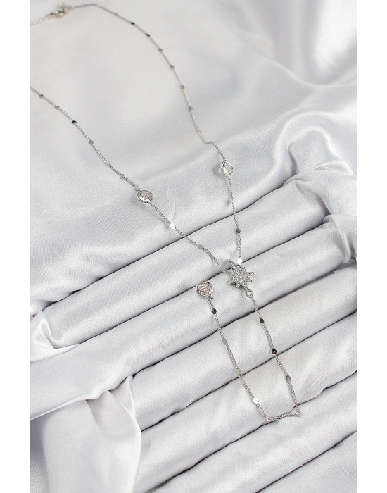 MuI MuI Pirinç Zirkon Taşlı Kutup Yıldızı Model Gümüş Renk Y Kolye