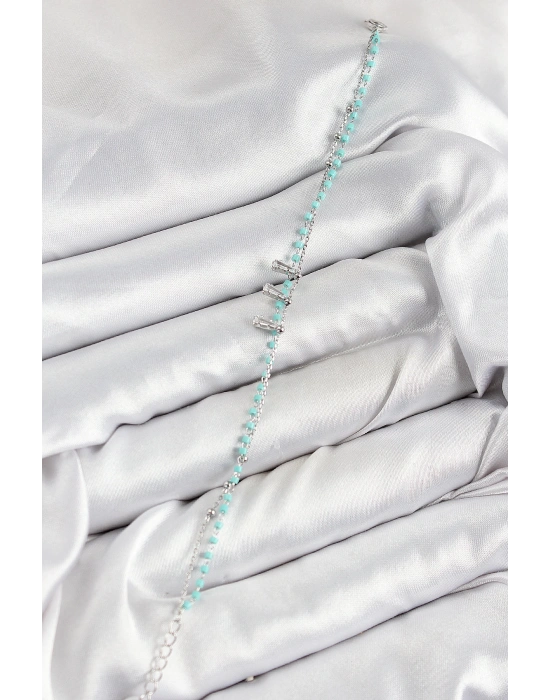 MuI MuI Pirinç Zirkon Taşlı Mavi Boncuklu Model Gümüş Renk Kadın Bileklik