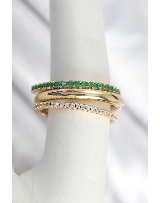 MuI MuI Pirinç Zirkon Taşlı Mix Renk 3Lü Kadın Yüzük