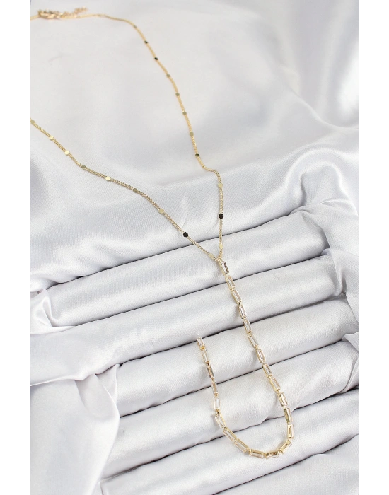 MuI MuI Pirinç Zirkon Taşlı Model Gold Renk Y Kolye