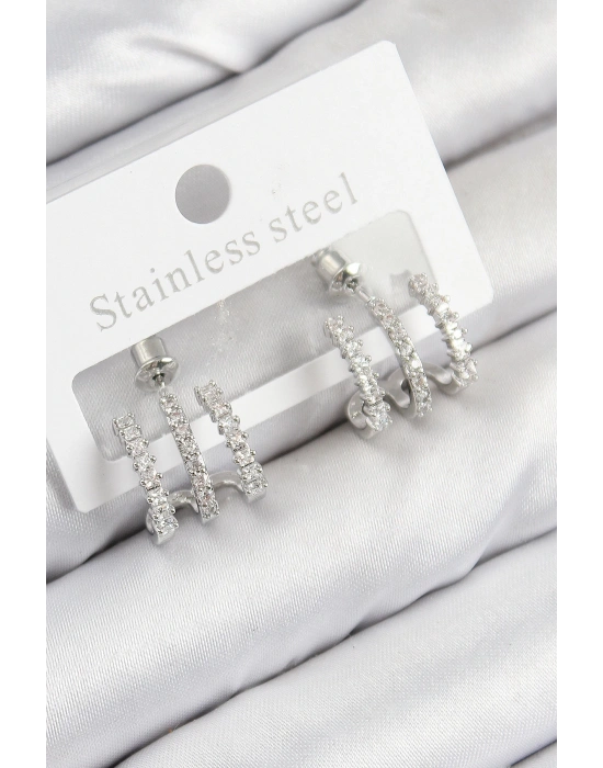 MuI MuI Pirinç Zirkon Taşlı Model Gümüş Renk Kadın Küpe