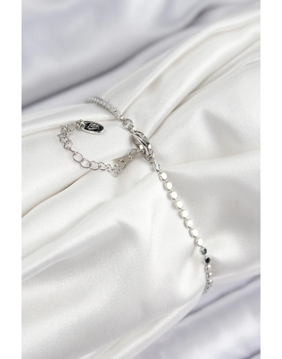 MuI MuI Pirinç Zirkon Taşlı Nazar Model Ezme Zincir Gümüş Renk Kadın Bileklik