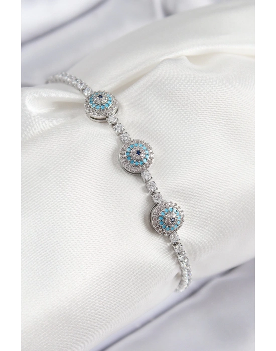 MuI MuI Pirinç Zirkon Taşlı Nazar Model Gümüş Renk Kadın Bileklik