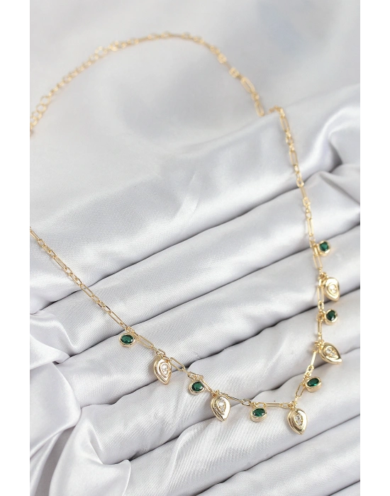 MuI MuI Pirinç Zirkon Taşlı Sallantılı Damla Model Gold Renk Kadın Kolye