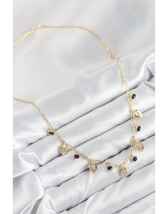 MuI MuI Pirinç Zirkon Taşlı Sallantılı Damla Model Gold Renk Kadın Kolye