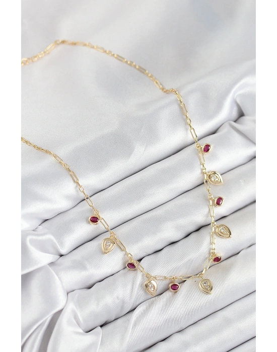 MuI MuI Pirinç Zirkon Taşlı Sallantılı Damla Model Gold Renk Kadın Kolye