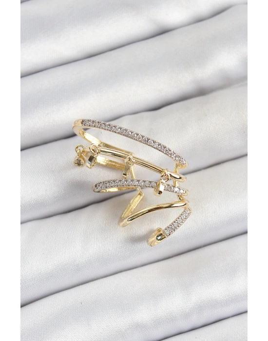 MuI MuI Pirinç Zirkon Taşlı Sıkıştırma Sağ Kıkırdak Gold Renk Kadın Küpe