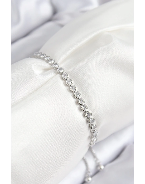 MuI MuI Pirinç Zirkon Taşlı Sıralı Model Gümüş Renk Asansörlü Kadın Bileklik