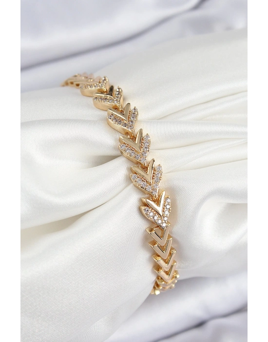 MuI MuI Pirinç Zirkon Taşlı Sıralı Ok Model Gold Renk Kadın Bileklik