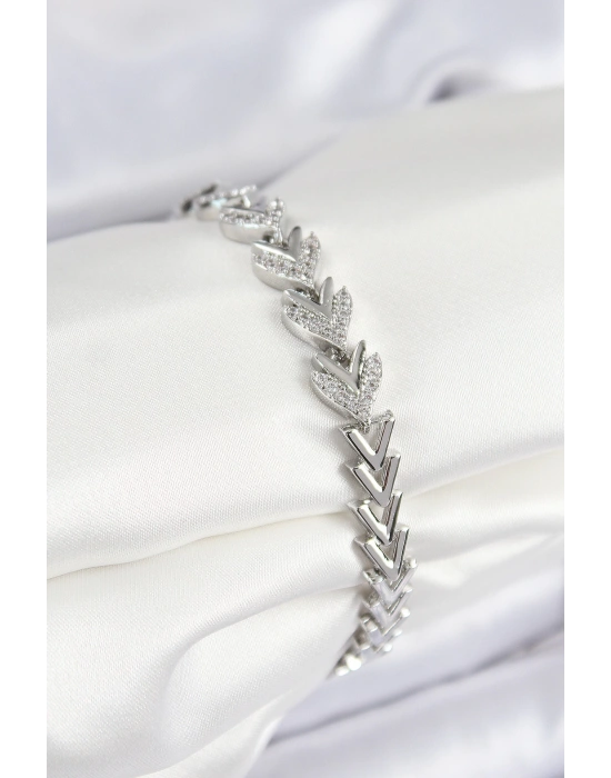 MuI MuI Pirinç Zirkon Taşlı Sıralı Ok Model Gümüş Renk Kadın Bileklik