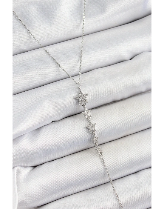 MuI MuI Pirinç Zirkon Taşlı Sıralı Yıldız Figürlü Y Model Gümüş Renk Kadın Kolye